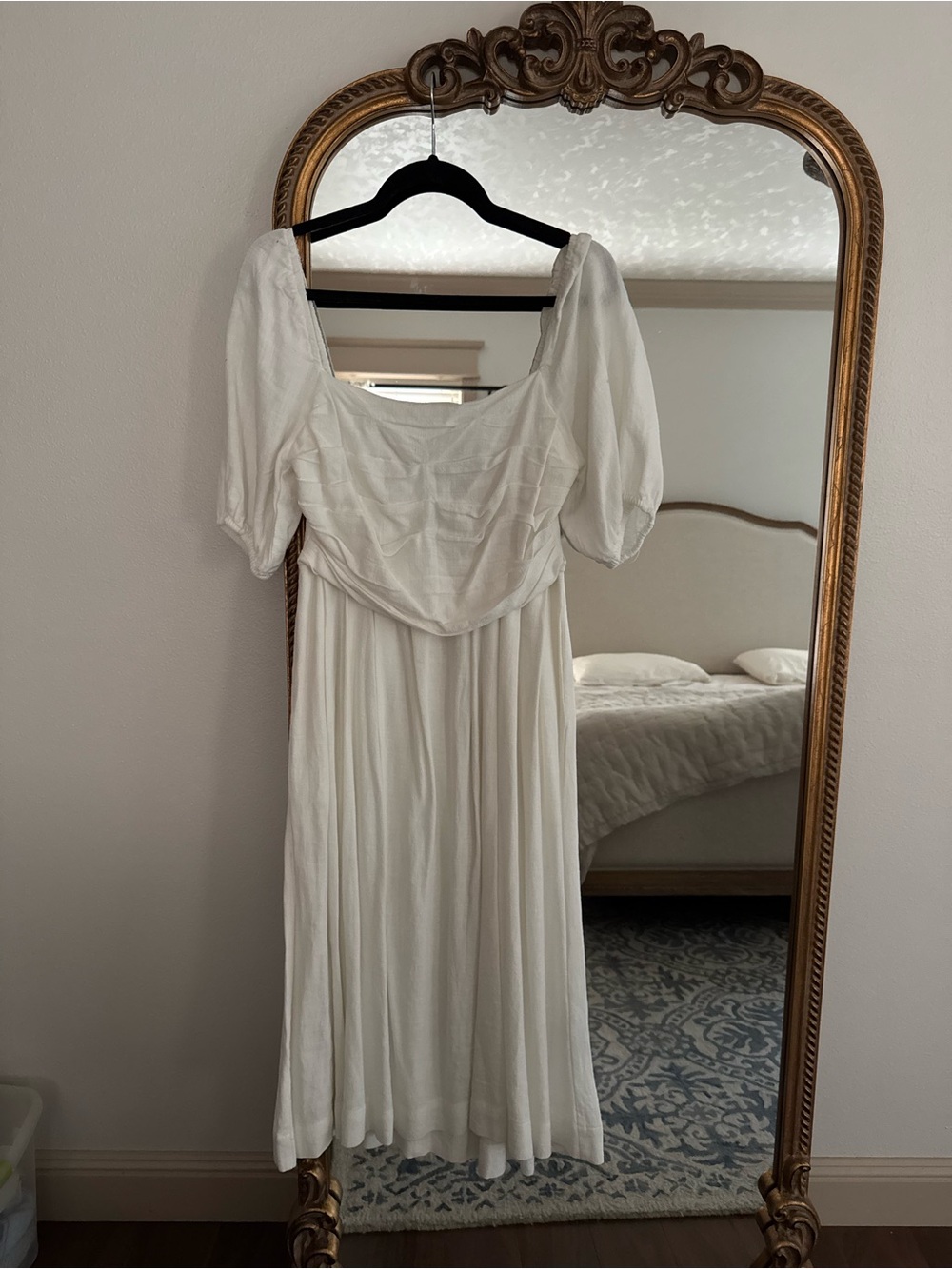 White Puff-Sleeve Midi Dress